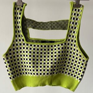 Cider Green and Black Checkered Crop Top